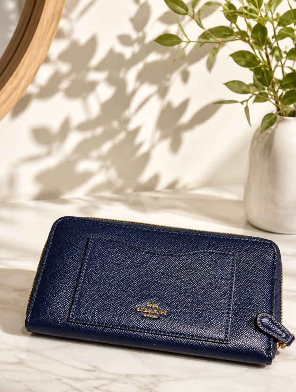 Coach Navy Zip-Around Leather Wallet